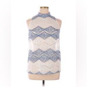 Laundry by Shelli Segal blue and white lace mock neck sleeveless top size 2